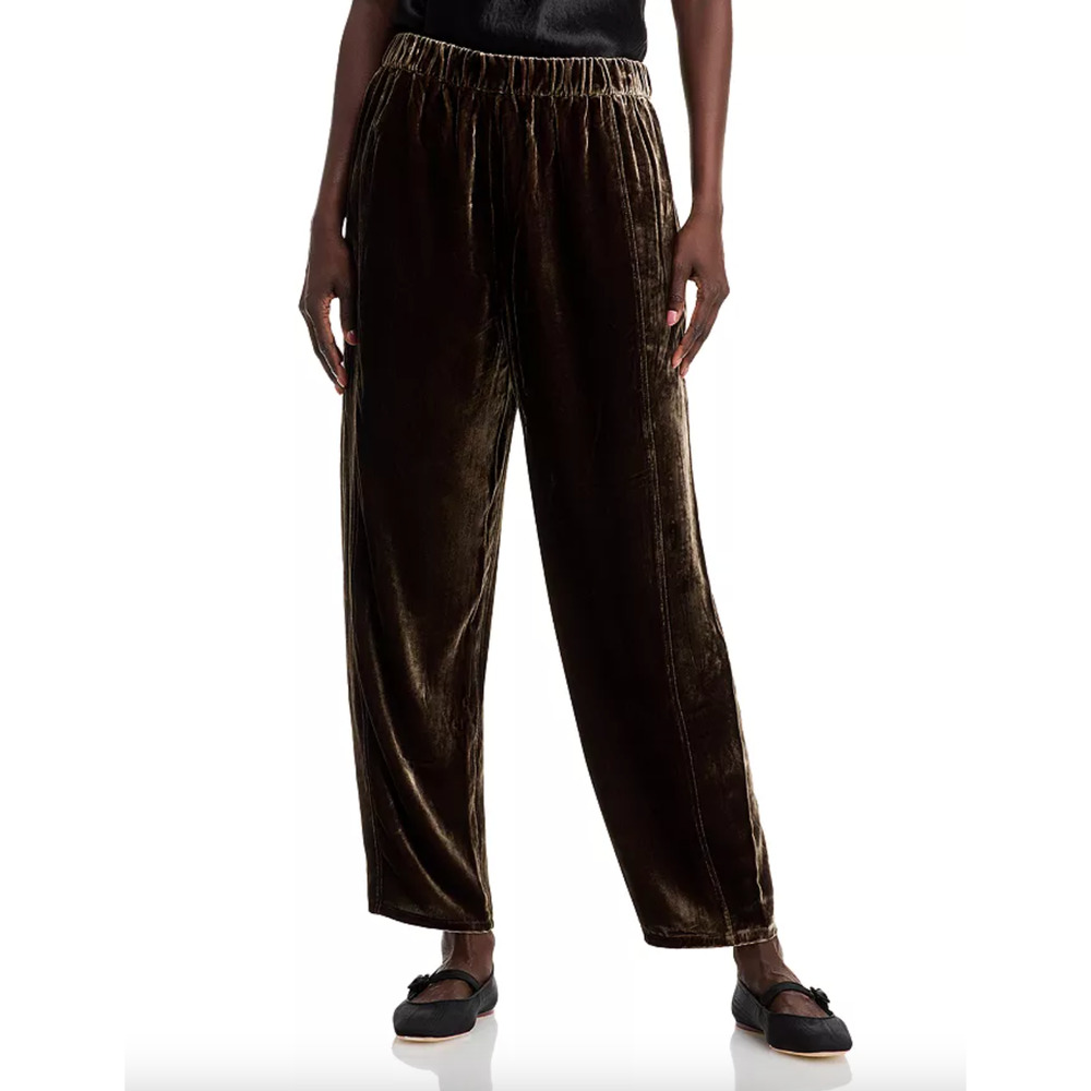 Eileen Fisher Velvet Lantern Ankle Pants Wren Brown Pull On High Rise XL NWT